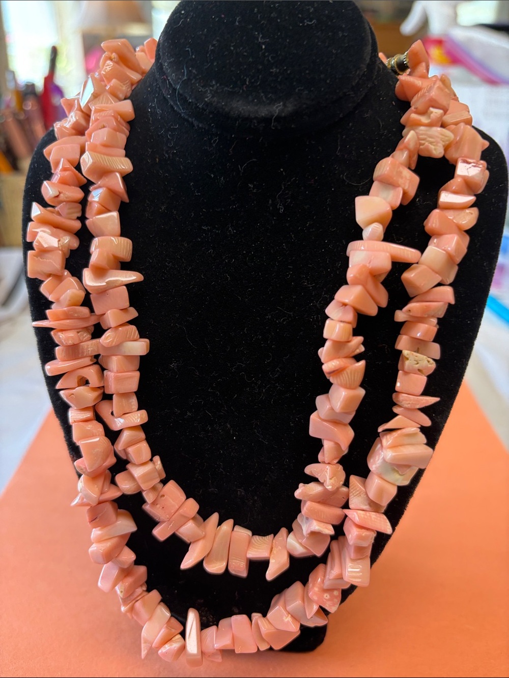 Pink Coral Chip Bead Necklace - Multi-Strand Elegant Women’s Jewelry